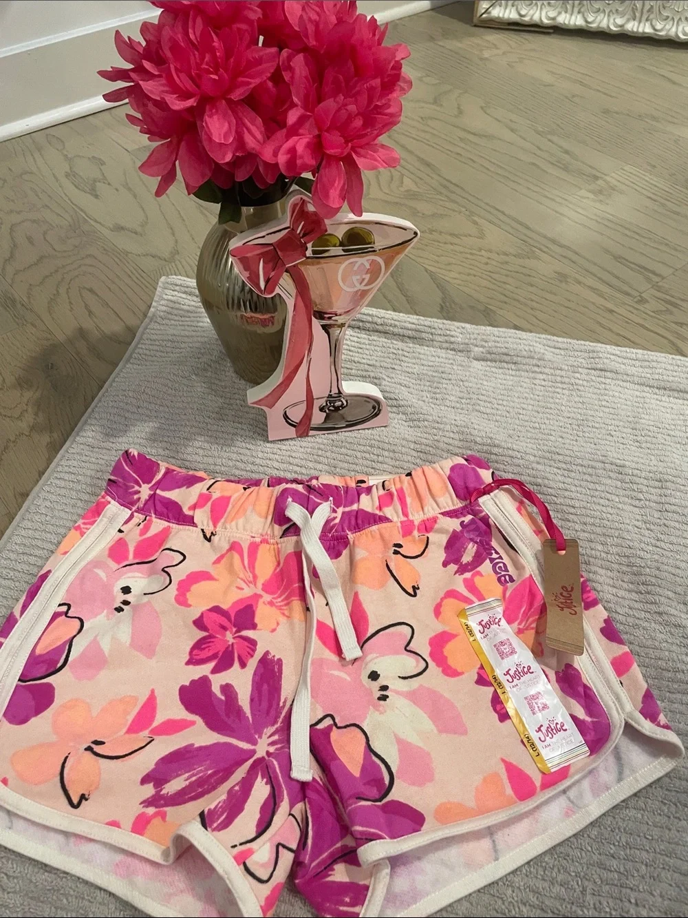 Justice Pink, Magenta & Coral Floral Athletic Shorts
